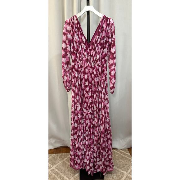 ML Monique Lhuillier Melanie Long-Sleeve V-Neck A-Line Maxi Dress Size 4 NWT - Picture 2 of 16
